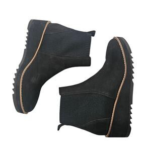 EILEEN FISHER Lilou Nubuck and Recycled Stretch Knit Bootie in Black Size 8.5